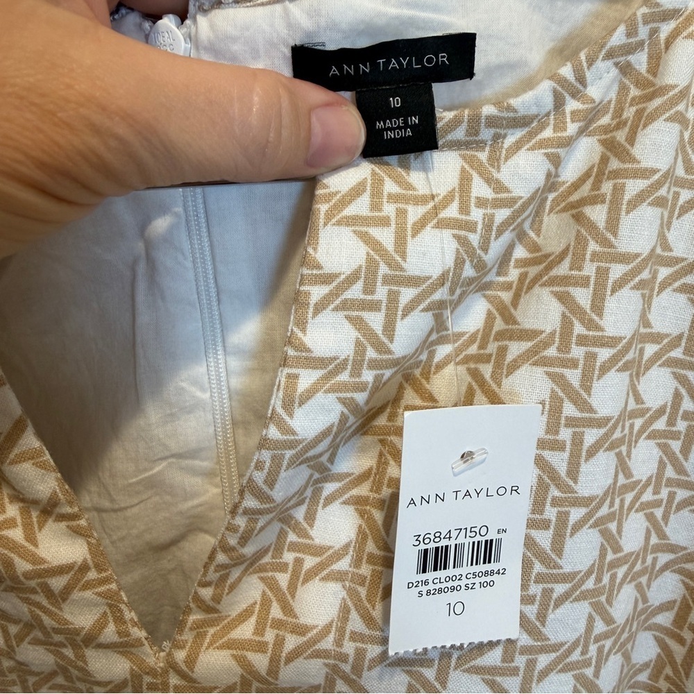 Ann Taylor Lattice Linen Blend Split Neck Flare Dress NWT SIZE 10 - Picture 4 of 5